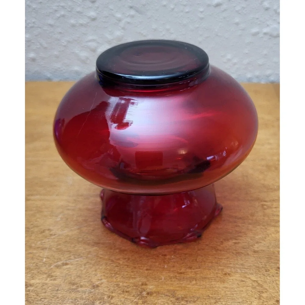 Vintage Anchor Hocking Small Vase Dish Royal Ruby Red Cranberry  Ruffled‎ Edges